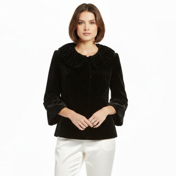 Lafayette 148 New York Black Velvet Blazer Jacket Luxury Size 6 Like New - Picture 2 of 11